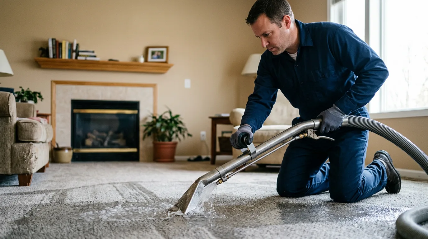 Water damage restoration technician working near Riverside, NJ